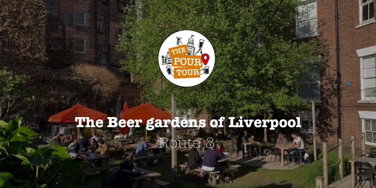 People enjoying outdoor beer gardens in Liverpool on Route 8 of The Pour Tour.
