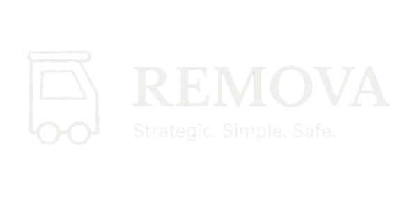Logo of Remova with a truck icon and tagline.