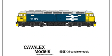Detailed side view of a blue and yellow British Rail locomotive model.