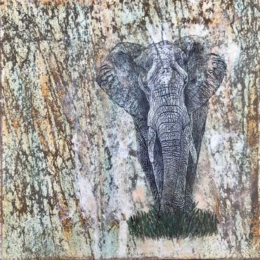 Elefant
Machart: Acrylcollage
Masse: Leinwand  30 x 30cm
verkauft