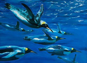 Kaiserpinguine - Die Eleganz des Fliegens unter Wasser
Machart: Mixedmedia
Masse: Leinwand 80x 60cm
