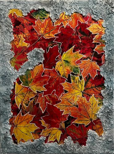 Raufreif am Herbstblättern - Hoarfrost on Autumn Leaves
Machart: Mixedmedia
Masse: Leinwand 60x 80cm