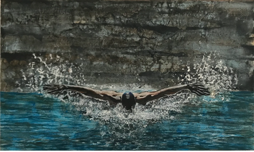 "Schwimmer"
Machart: Acrylcollage
Masse: Leinwand 30 x 50cm
verkauft