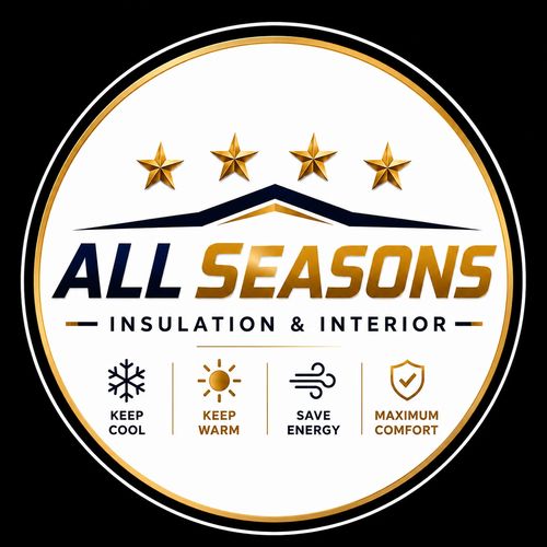 Logo for All Seasons Insulation & Interior featuring stars and benefits.