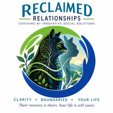 Logo of Reclaimed Relationships with a cat and hands symbolizing protection.