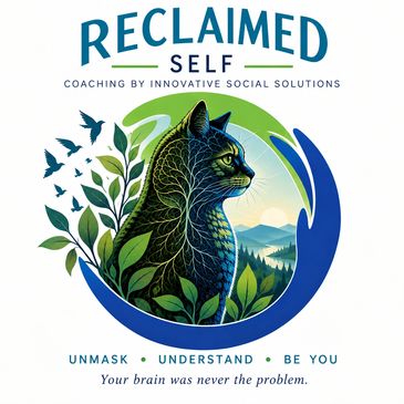 Logo with cat, leaves, and motivational text.
