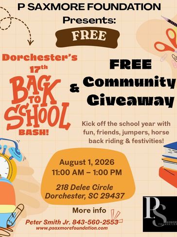 Free community back-to-school giveaway event in Dorchester on August 1, 2026.