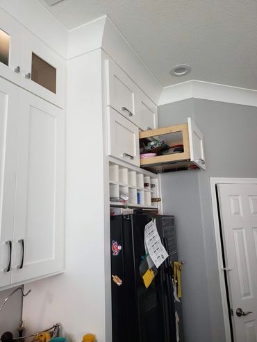 White kitchen cabinets with appliance garage