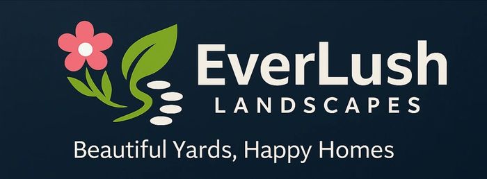 EverLush Landscapes logo with flower and stones, promoting beautiful yards and happy homes.