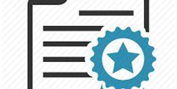 Document with a blue award ribbon featuring a star.