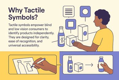 Why Tactile symbols (placeholder image). Different tactile symbols and a person touching one of them