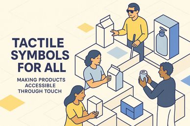 Making products accessible through touch. Several people touch different unlabelled products.