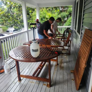 Teak furniture prep with cleaner and brightner w/ GLC Enterprises 