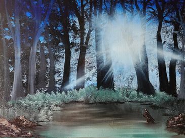 Mysterious glowing figure in a dark forest.