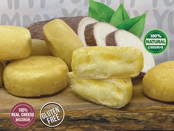 Gluten-free cassava cheese bites made with 100% real Wisconsin cheese.