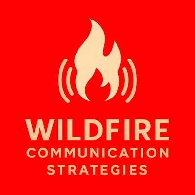 Logo with a flame icon and text for Wildfire Communication Strategies.