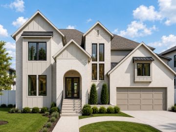 Modern suburban house with a three-car garage.