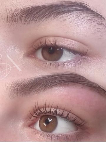 Close-up of eyes before and after makeup or treatment.