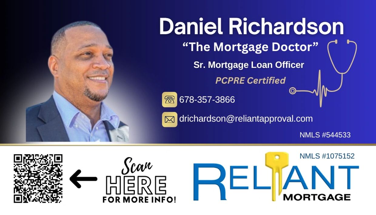 Business card for Daniel Richardson, Sr. Mortgage Loan Officer.