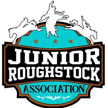 Logo of Junior Roughstock Association with bull riders and stars.