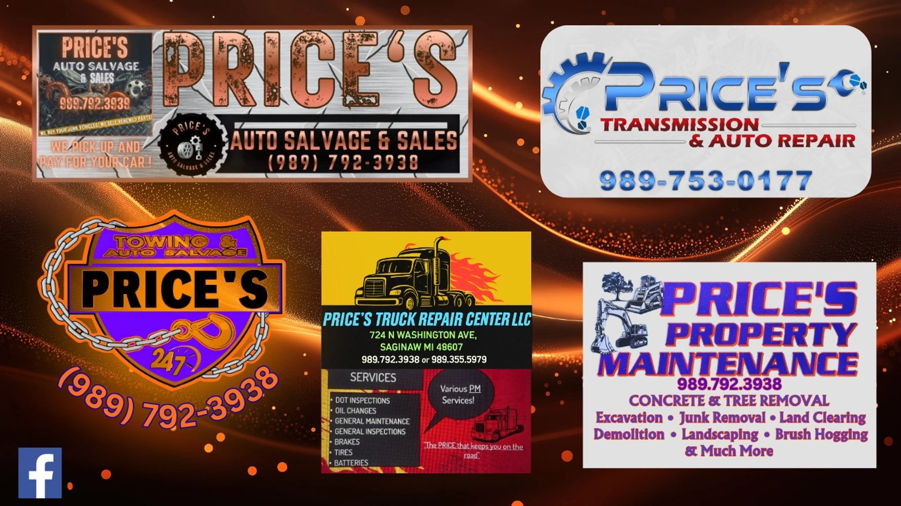 Price's Auto Salvage & Sales, Price's transmission & Auto Repair, Price's Truck Repair Center, Price's Towing & Auto Salvage, and Price's Property Maintenance is a full array of services of The Price's Group.
