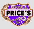 Price's Towing & Auto Salvage logo with chains and 24/7 service.