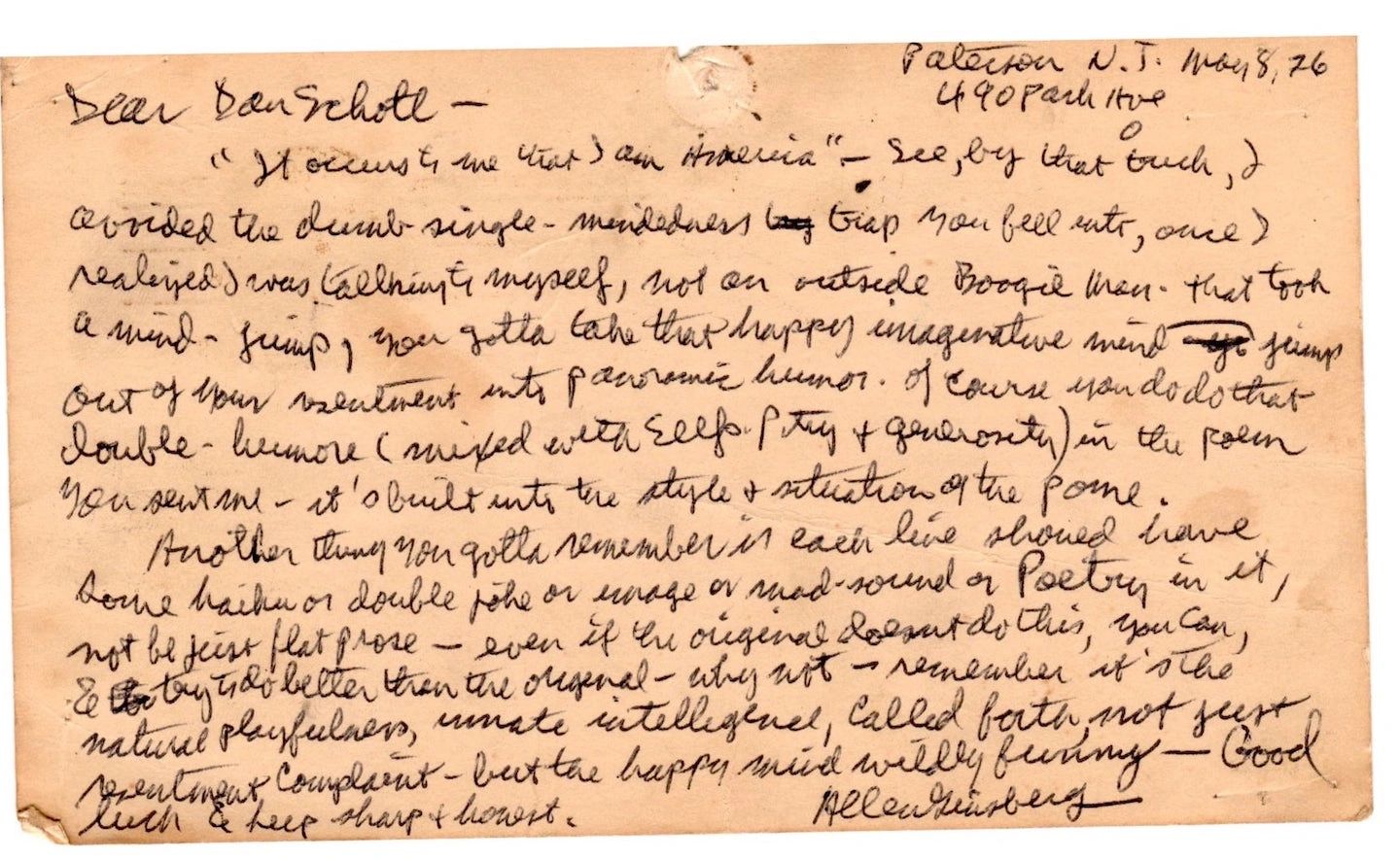letter from Allen Ginsberg