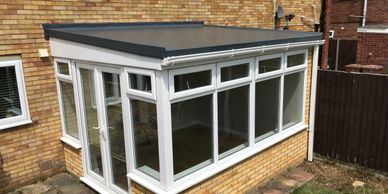 New conservatory warm flat roof in Peterborough Cambridgeshire.
