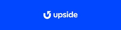 Upside logo with white text on a blue background.