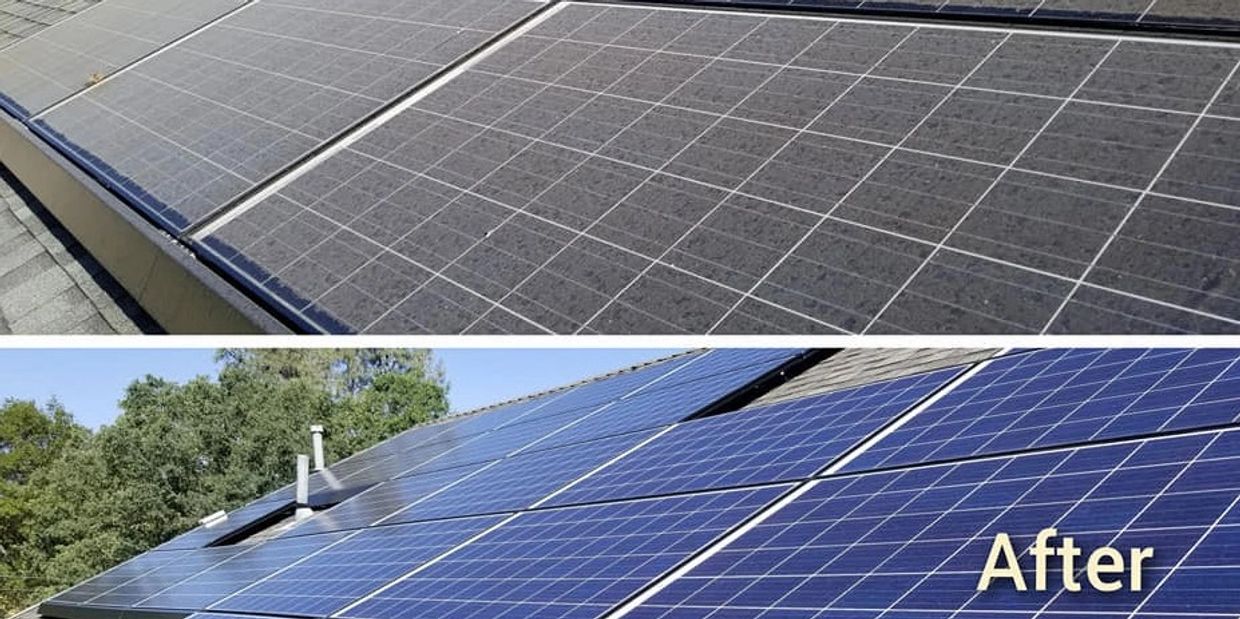 before and after kansas city solar panel cleaning.