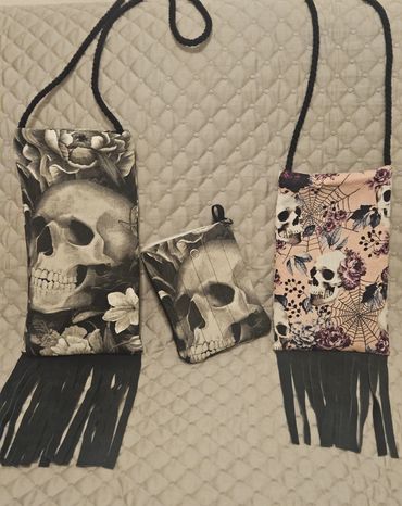 Skull bags with fringe.  Skull Trinket bags $ 25 - Available 
