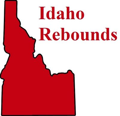 Red silhouette of Idaho with the text 'Idaho Rebounds'.
