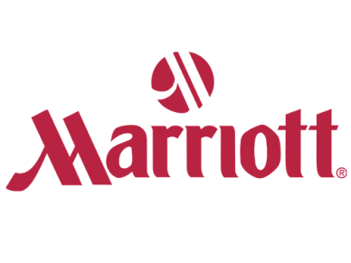 Marriott logo in red with a stylized 'M' and circular design above.