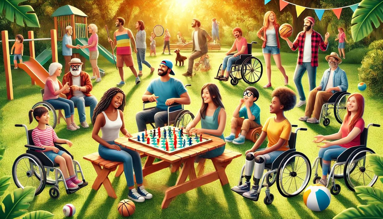 A group of people playing chess in a park