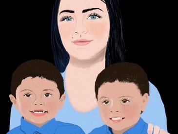 Illustration of Leah and her two children