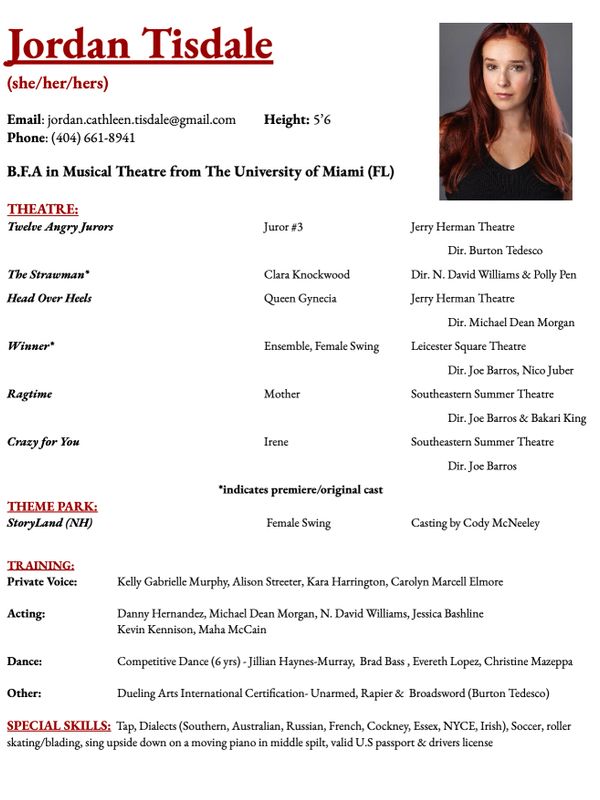 Jordan Tisdale's acting resume with photo, contact, and theater credits.