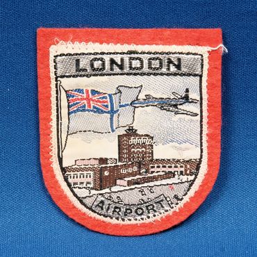 London Airport Patch Red Silver Sampson's Souvenir Badges