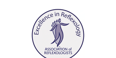 Round association of reflexologists logo in blue and grey