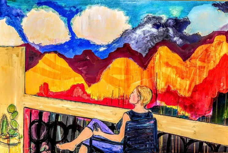 *Sublime (the view of Pacha Mama)", 24" x 36", mixed media on  canvas.