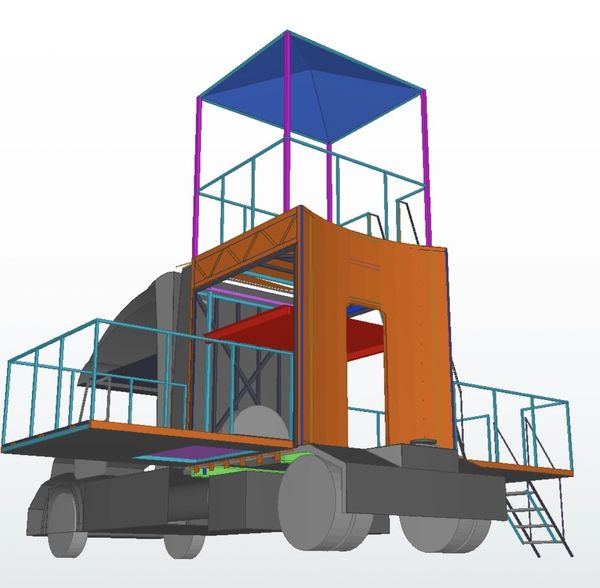 HDToy Box - RV Hauler company - 3D rendering - 3 patios fully setup for 360 degree views 14' high