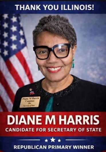 Portrait of Diane M Harris, Republican primary winner for Illinois Secretary of State.