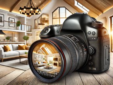 A DSLR camera capturing interior and exterior shots of a home, emphasizing real estate photography s