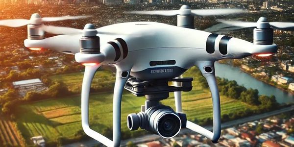 A drone capturing high-resolution aerial images of a landscape, emphasizing aerial services