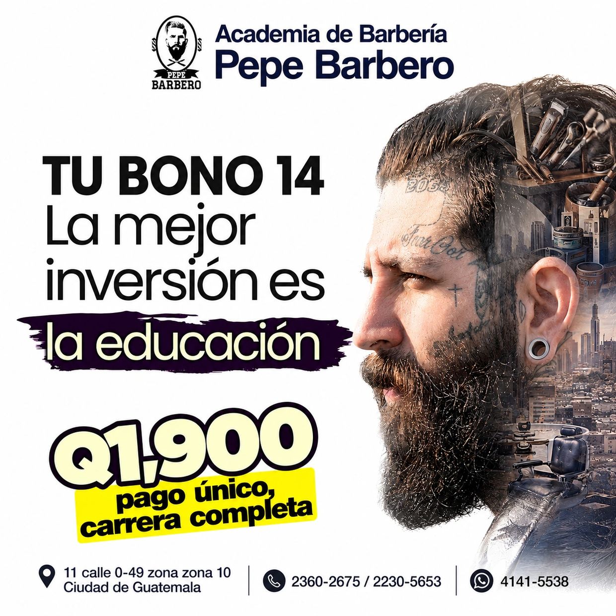 Curso de barbería desde cero con Pepe Barbero, inscripciones abiertas, en Ciudad de Guatemala.