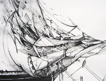 Marilyn Hill, Multi-disciplinary Artist, Sumi Ink drawing with sticks