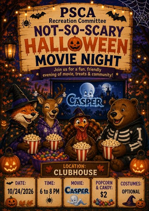 Halloween movie night featuring Casper, with treats and costumes optional.