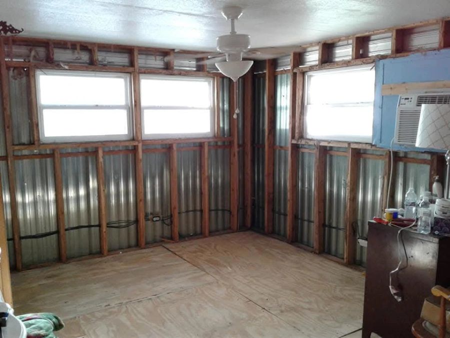 An interior room opened up to the studs for remodeling