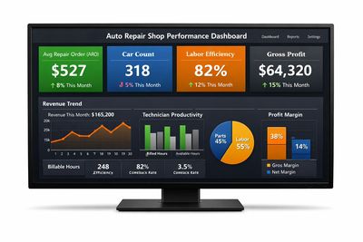 Custom auto repair KPI dashboard highlighting profitability metrics
