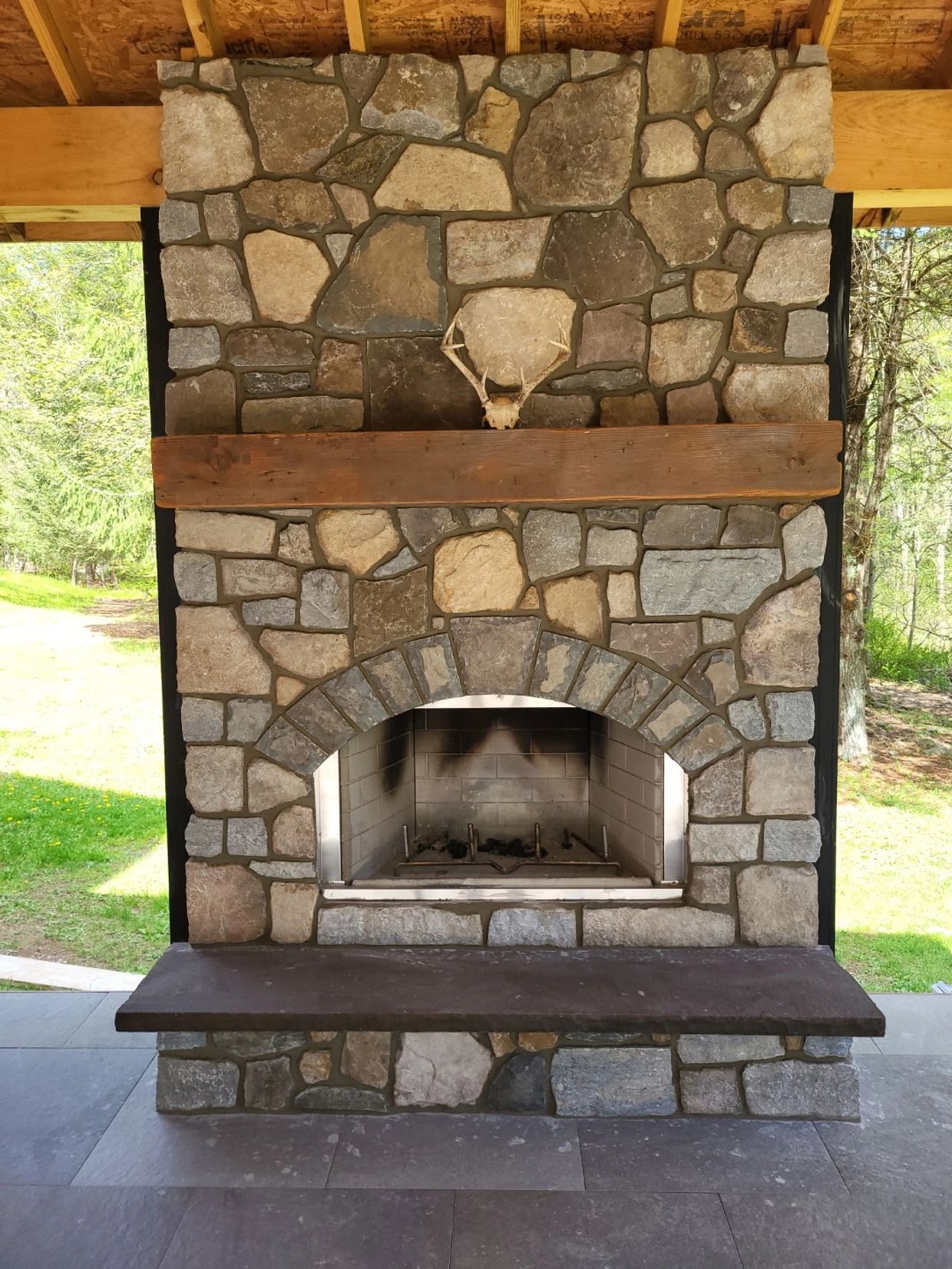 Natural stoone outdoor fireplace Poconos Pennsylvania 