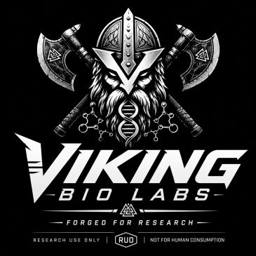 Logo of Viking Bio Labs with Viking helmet and axes.